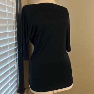 Club Monaco Black Long Sleeve Back Deep V Bow Tie Top